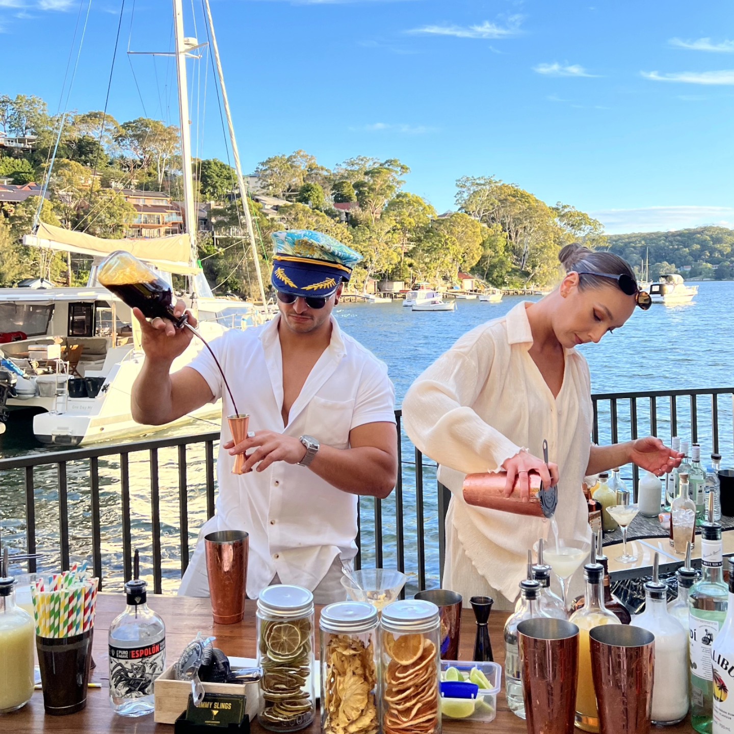 Flair bartending on a Sydney boat party