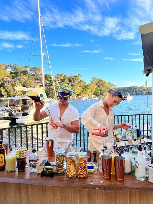The bar set up poolside at a private home